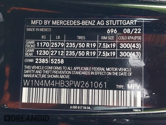 2023 Mercedes-Benz GLB 250 с VIN W1N4M4HB3PW261061, выставлен на аукционе IAAI как лот 41478412 с пробегом 23 500 миль миль и . История ставок и продаж доступна на DreamBid. Изображение 9.