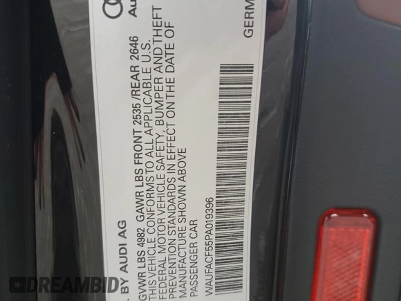 2023 Audi A5 Sportback S line Premium Plus with VIN WAUFACF55PA019396, listed as a Copart auction lot 46191885 with 7,404 mi miles and Salvage Title. Bid and sale history available at carsss.com. Image 14.