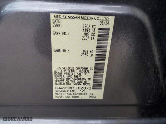 2015 Nissan LEAF S with VIN 1N4AZ0CPXFC302072, listed as a Copart auction lot 77491014 with NaN miles and Salvage Title. Bid and sale history available at carsss.com. Image 14.