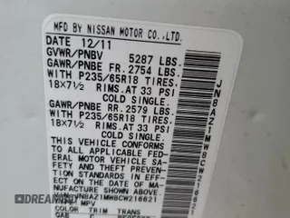 2012 Nissan Murano SV with VIN JN8AZ1MW8CW216621, listed as a Copart auction lot 43841924 with Not Provided miles and Salvage Title. Bid and sale history available at DreamBid. Image 13.