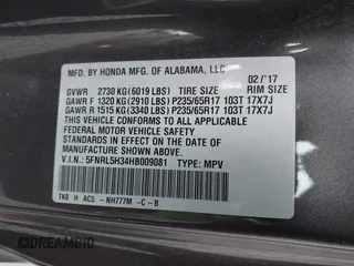 2017 Honda Odyssey SE with VIN 5FNRL5H34HB009081, listed as a IAAI auction lot 41701429 with 72,131 mi miles and . Bid and sale history available at carsss.com. Image 9.