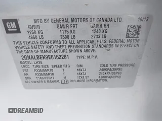 2014 Chevrolet Equinox LT z VIN 2GNALBEK9E6162281, wystawiony jako IAAI lot #41545223 z przebiegiem 170 151 mil mil oraz . Historia ofert i sprzedaży dostępna na DreamBid. Obrazek 9.