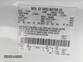 2010 Ford Ranger XL with VIN 1FTKR1AD3APA32746, listed as a IAAI auction lot 41775632 with 201,478 mi miles and . Bid and sale history available at DreamBid. Image 9.