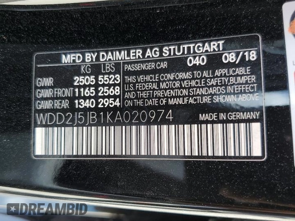 2019 Mercedes-Benz CLS with VIN WDD2J5JB1KA020974, listed as a Copart auction lot 69755594 with 0 mi miles and Salvage Title. Bid and sale history available at carsss.com. Image 13.