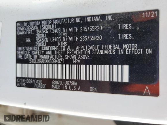 2022 Toyota Highlander XSE z VIN 5TDLZRAHXNS094971, wystawiony jako Copart lot #42645505 z przebiegiem 116 021 mil mil oraz Szkoda całkowita • Salvage title. Historia ofert i sprzedaży dostępna na DreamBid. Obrazek 13.