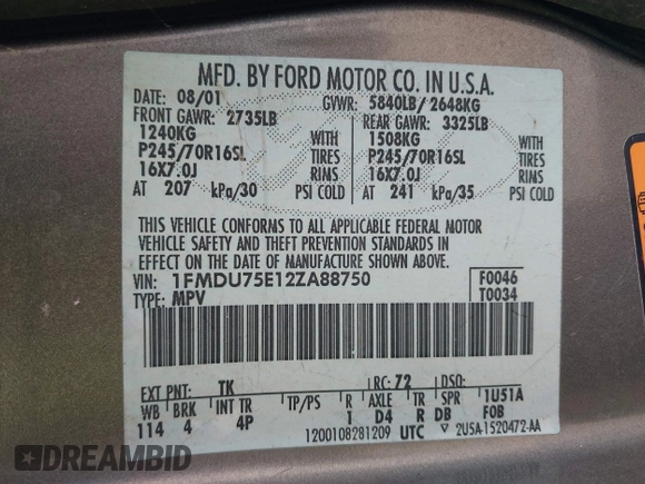 2002 Ford Explorer Limited с VIN 1FMDU75E12ZA88750, выставлен на аукционе IAAI как лот 41986753 с пробегом 160 527 миль миль и . История ставок и продаж доступна на DreamBid. Изображение 9.