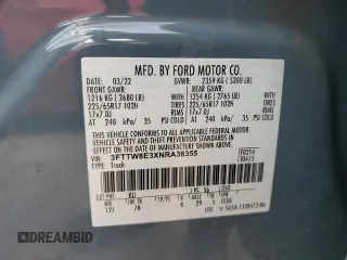 2022 Ford Maverick XL with VIN 3FTTW8E3XNRA38355, listed as a Copart auction lot 51169395 with 36,522 mi miles and Salvage Title. Bid and sale history available at DreamBid. Image 12.