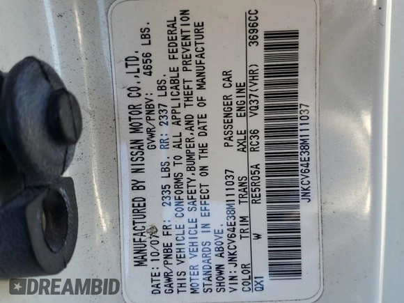 2008 Infiniti G37 Journey with VIN JNKCV64E38M111037, listed as a Copart auction lot 55706405 with 208,050 mi miles and Salvage Title. Bid and sale history available at DreamBid. Image 13.