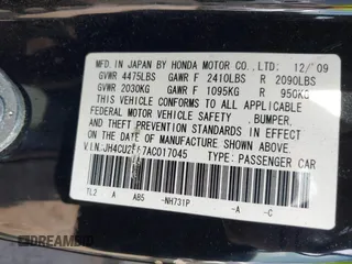 2010 Acura TSX with VIN JH4CU2F67AC017045, listed as a IAAI auction lot 42527734 with 140,131 mi miles and . Bid and sale history available at DreamBid. Image 9.