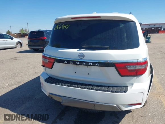 2023 Nissan Armada SV with VIN JN8AY2AD9P9692845, listed as a IAAI auction lot 42213250 with 59,880 mi miles and . Bid and sale history available at DreamBid. Image 16.