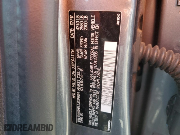 2018 Volvo V60 Dynamic with VIN YV140MEL2J2379191, listed as a Copart auction lot 56674385 with Not provided miles and Salvage title. Bid and sale history available at DreamBid. Image 12.