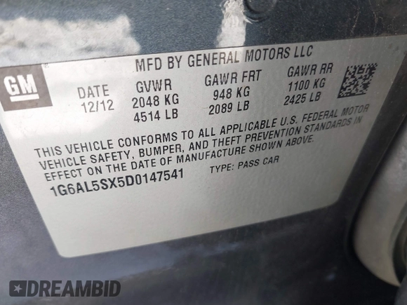 2013 Cadillac ATS Premium with VIN 1G6AL5SX5D0147541, listed as a IAAI auction lot 41258147 with 119,305 mi miles. Bid and sale history available at carsss.com. Image 9.