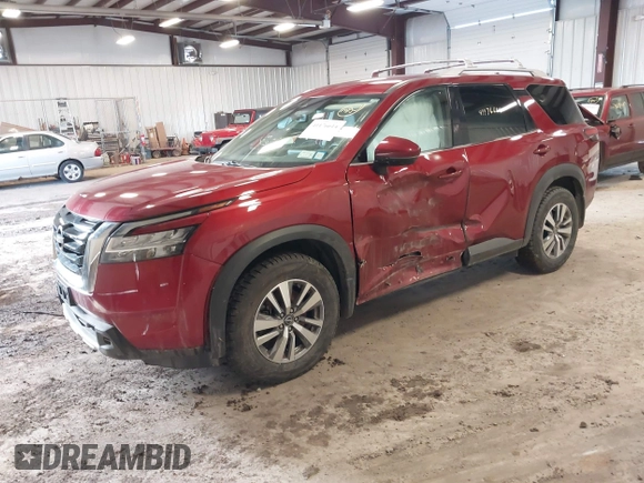 2023 Nissan Pathfinder SL with VIN 5N1DR3CC2PC211803, listed as a IAAI auction lot 41176614 with 38,811 mi miles and . Bid and sale history available at DreamBid. Image 2.