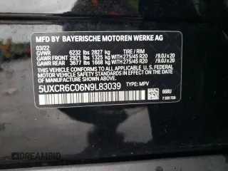 2022 BMW X5 xDrive40i with VIN 5UXCR6C06N9L83039, listed as a Copart auction lot 57109185 with 30,690 mi miles and Clean title. Bid and sale history available at DreamBid. Image 13.
