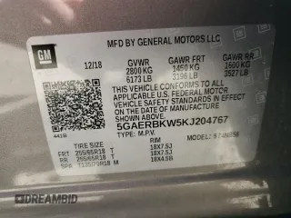 2019 Buick Enclave Essence with VIN 5GAERBKW5KJ204767, listed as a Copart auction lot 53698565 with 61,637 mi miles and Clean Title. Bid and sale history available at DreamBid. Image 13.