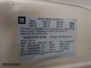 2012 Chevrolet Express Passenger 1LT with VIN 1GAZG1FAXC1127760, listed as a IAAI auction lot 41629882 with 311,110 mi miles. Bid and sale history available at carsss.com. Image 9.