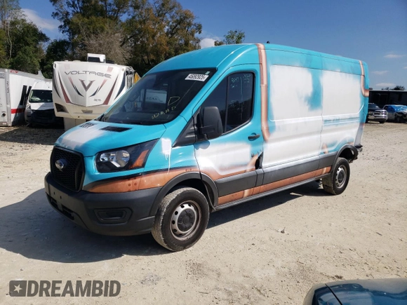 2021 Ford Transit Cargo with VIN 1FTBR1C84MKA86168, listed as a Copart auction lot 49556215 with 75,151 mi miles and Salvage Title. Bid and sale history available at DreamBid. Image 1.