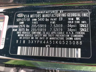 2019 Kia Sorento SX z VIN 5XYPK4A51KG525088, wystawiony jako IAAI lot #42382282 z przebiegiem 69 574 mil mil oraz . Historia ofert i sprzedaży dostępna na DreamBid. Obrazek 9.
