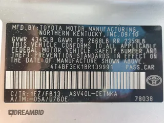 2011 Toyota Camry LE with VIN 4T4BF3EK1BR139991, listed as a Copart auction lot 53098625 with 309,355 mi miles and Salvage Title. Bid and sale history available at carsss.com. Image 12.