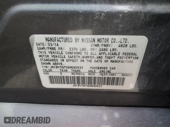 2014 Infiniti Q50 with VIN JN1BV7AP0EM690933, listed as a Copart auction lot 61128185 with 151,552 mi miles and Salvage title. Bid and sale history available at DreamBid. Image 12.