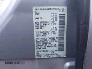 2009 Nissan Quest with VIN 5N1BV28U69N105246, listed as a IAAI auction lot 41765894 with 118,311 mi miles and . Bid and sale history available at carsss.com. Image 9.