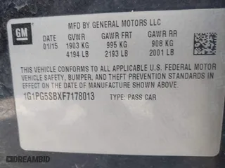 2015 Chevrolet Cruze LTZ with VIN 1G1PG5SBXF7178013, listed as a IAAI auction lot 41781195 with 122,494 mi miles. Bid and sale history available at carsss.com. Image 9.