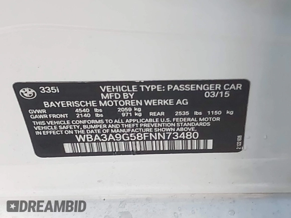 2015 BMW 3 Series 335i z VIN WBA3A9G58FNN73480, wystawiony jako IAAI lot #42116761 z przebiegiem 50 879 mil mil oraz . Historia ofert i sprzedaży dostępna na DreamBid. Obrazek 9.