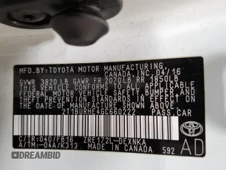 2016 Toyota Corolla L with VIN 2T1BURHE4GC660222, listed as a Copart auction lot 56940025 with 77,968 mi miles and Non repairable. Bid and sale history available at DreamBid. Image 12.