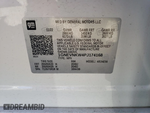2023 Chevrolet Traverse High Country with VIN 1GNEVNKW4PJ174168, listed as a Copart auction lot 51582914 with Not provided miles and Salvage title. Bid and sale history available at DreamBid. Image 13.