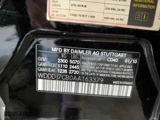 2010 Mercedes-Benz CLS-Class CLS 550 with VIN WDDDJ7CB0AA163379, listed as a Copart auction lot 52912355 with 148,248 mi miles and Non Repairable. Bid and sale history available at carsss.com. Image 13.