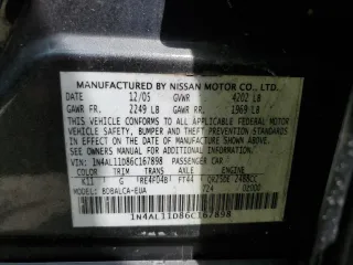 2006 Nissan Altima S with VIN 1N4AL11D86C167898, listed as a Copart auction lot 60270305 with 256,903 mi miles and Salvage title. Bid and sale history available at DreamBid. Image 12.
