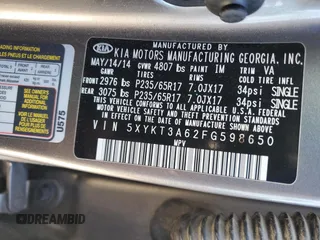 2015 Kia Sorento LX with VIN 5XYKT3A62FG598650, listed as a Copart auction lot 49699295 with 52,988 mi miles and Salvage Title. Bid and sale history available at carsss.com. Image 13.