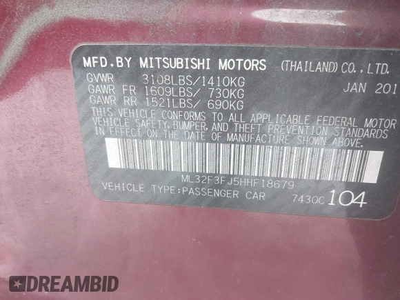 2017 Mitsubishi Mirage ES z VIN ML32F3FJ5HHF18679, wystawiony jako IAAI lot #41285281 z przebiegiem 50 495 mil mil oraz . Historia ofert i sprzedaży dostępna na DreamBid. Obrazek 9.