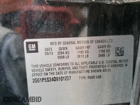 2013 Cadillac XTS Luxury with VIN 2G61P5S34D9101237, listed as a Copart auction lot 59816095 with 171,166 mi miles and Salvage title. Bid and sale history available at DreamBid. Image 12.