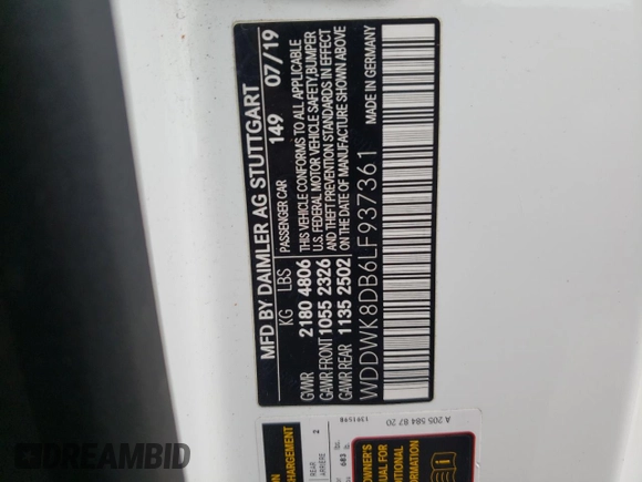 2020 Mercedes-Benz C 300 with VIN WDDWK8DB6LF937361, listed as a Copart auction lot 44571505 with 74,443 mi miles and Salvage Title. Bid and sale history available at DreamBid. Image 14.