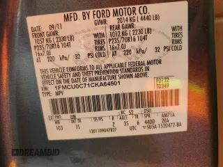 2012 Ford Escape XLS with VIN 1FMCU0C71CKA64501, listed as a Copart auction lot 59606245 with 112,112 mi miles and Salvage title. Bid and sale history available at DreamBid. Image 13.