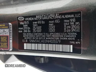 2022 Hyundai Tucson SE with VIN 5NMJACAE0NH025579, listed as a Copart auction lot 46272365 with 34,491 mi miles and Salvage Title. Bid and sale history available at carsss.com. Image 13.
