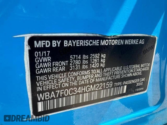 2017 BMW 7 Series 750i with VIN WBA7F0C34HGM22159, listed as a Copart auction lot 50847125 with 79,952 mi miles and Salvage title. Bid and sale history available at DreamBid. Image 15.