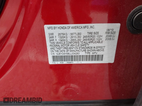 2020 Acura MDX Technology with VIN 5J8YD4H58LL004283, listed as a IAAI auction lot 42083998 with 77,520 mi miles and . Bid and sale history available at DreamBid. Image 9.