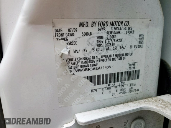 2010 Ford F-350 XL с VIN 1FTWW3BR3AEA11438, выставлен на аукционе Copart как лот 45929625 с пробегом 344 180 миль миль и Списание • Salvage title. История ставок и продаж доступна на DreamBid. Изображение 12.