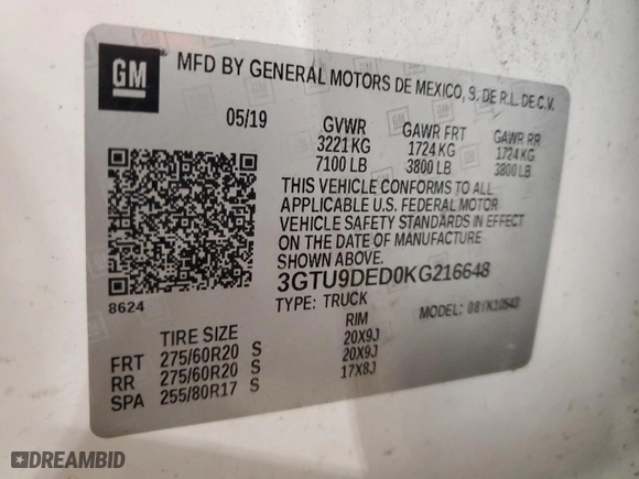 2019 GMC Sierra 1500 SLT with VIN 3GTU9DED0KG216648, listed as a Copart auction lot 49681685 with 216,000 mi miles and Salvage Title. Bid and sale history available at carsss.com. Image 12.