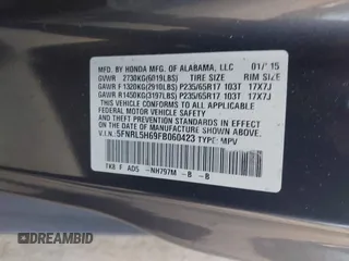 2015 Honda Odyssey EX-L z VIN 5FNRL5H69FB060423, wystawiony jako IAAI lot #42335707 z przebiegiem 175 770 mil mil oraz . Historia ofert i sprzedaży dostępna na DreamBid. Obrazek 9.