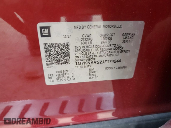 2018 Cadillac XT5 FWD с VIN 1GYKNARS2JZ174244, выставлен на аукционе Copart как лот 53985495 с пробегом 50 757 миль миль и Списание • Salvage title. История ставок и продаж доступна на DreamBid. Изображение 13.