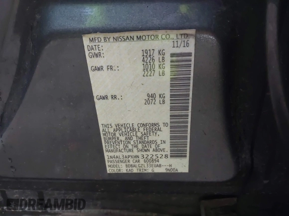 2017 Nissan Altima S z VIN 1N4AL3APXHN322528, wystawiony jako IAAI lot #42265187 z przebiegiem 95 594 mil mil oraz . Historia ofert i sprzedaży dostępna na DreamBid. Obrazek 9.