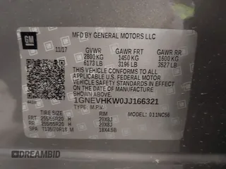 2018 Chevrolet Traverse LT z VIN 1GNEVHKW0JJ166321, wystawiony jako IAAI lot #42014168 z przebiegiem 81 442 mil mil oraz . Historia ofert i sprzedaży dostępna na DreamBid. Obrazek 9.