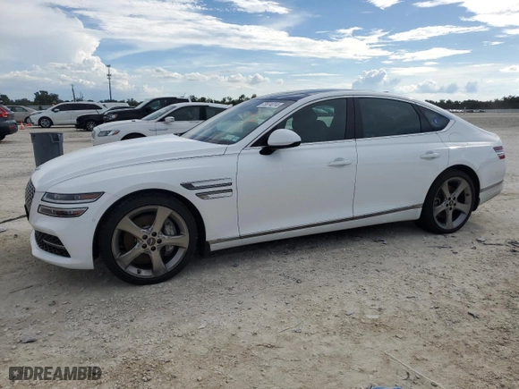 2021 Genesis G80 3.5T Prestige with VIN KMTGC4SD2MU048418, listed as a Copart auction lot 73874014 with 0 mi miles and Salvage Title. Bid and sale history available at carsss.com. Image 1.