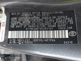 2008 Toyota Avalon XL with VIN 4T1BK36B78U264104, listed as a IAAI auction lot 41934012 with 193,881 mi miles. Bid and sale history available at carsss.com. Image 9.