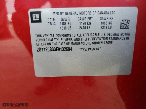 2014 Chevrolet Impala LT with VIN 2G1125S33E9132694, listed as a Copart auction lot 49079115 with 147,026 mi miles and Salvage Title. Bid and sale history available at carsss.com. Image 12.