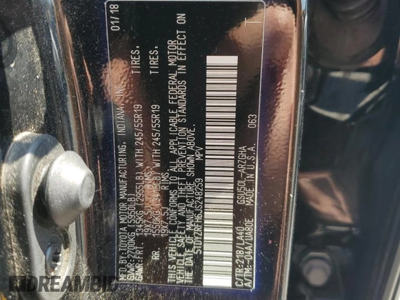 2018 Toyota Highlander Limited z VIN 5TDYZRFH6JS248259, wystawiony jako Copart lot #52041335 z przebiegiem 154 548 mil mil oraz Szkoda całkowita • Salvage title. Historia ofert i sprzedaży dostępna na DreamBid. Obrazek 14.