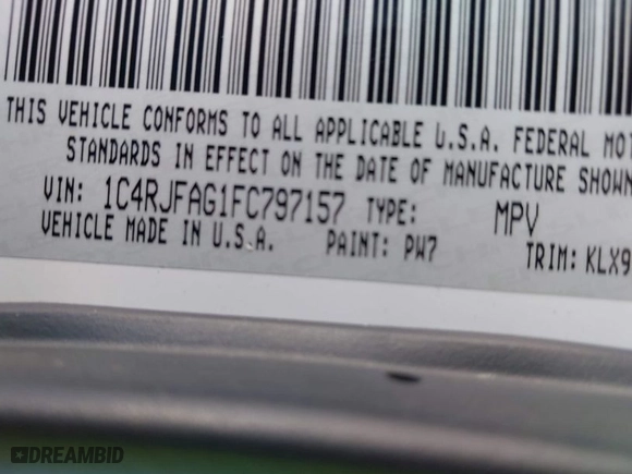 2015 Jeep Grand Cherokee Altitude with VIN 1C4RJFAG1FC797157, listed as a IAAI auction lot 42021139 with 148,491 mi miles. Bid and sale history available at carsss.com. Image 9.